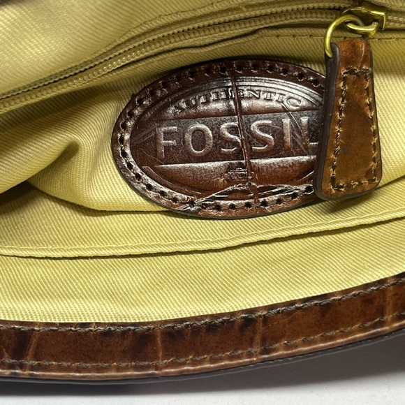 FOSSIL MEMOIR SMALL FLAP Brown Croc-Embossed Leather CROSSBODY BAG. - Picture 3 of 9